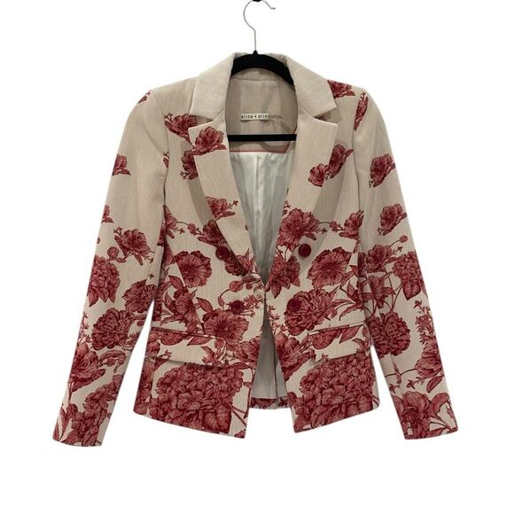 Alice + Olivia Mya Notch Collar Fitted Blazer Off White Multi Red Floral Size 2 - Picture 8 of 16